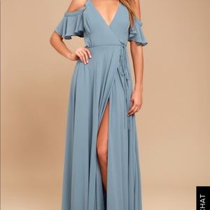 Dusty Blue Floor Length Lulus Dress